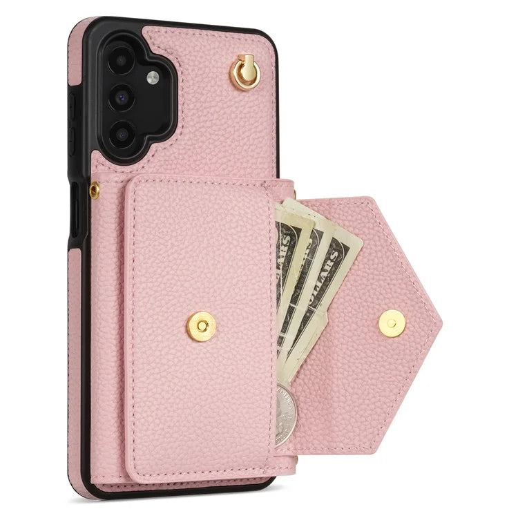 For Samsung Galaxy A13 4G / 5G Case Anti-fall PU Leather+TPU Card Holder Cover with Shoulder Strap