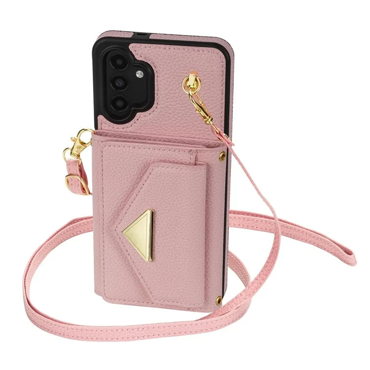For Samsung Galaxy A13 4G / 5G Case Anti-fall PU Leather+TPU Card Holder Cover with Shoulder Strap