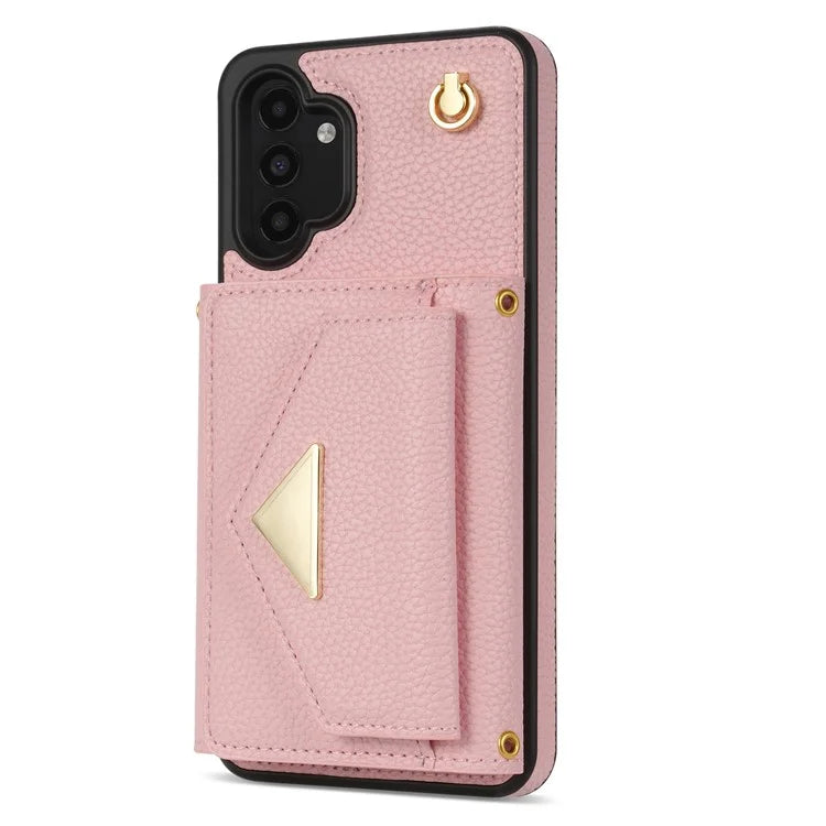 For Samsung Galaxy A13 4G / 5G Case Anti-fall PU Leather+TPU Card Holder Cover with Shoulder Strap