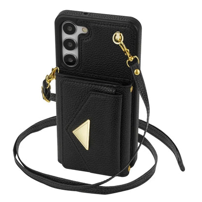 For Samsung Galaxy S23 Case PU Leather+TPU Shell with Card Bag + Shoulder Strap