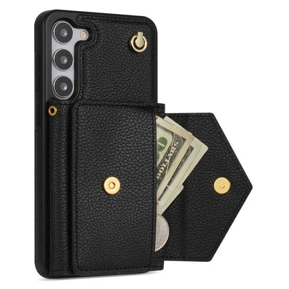 For Samsung Galaxy S23 Case PU Leather+TPU Shell with Card Bag + Shoulder Strap