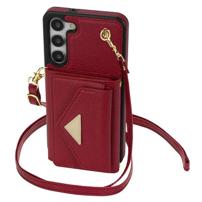 For Samsung Galaxy S23 Case PU Leather+TPU Shell with Card Bag + Shoulder Strap