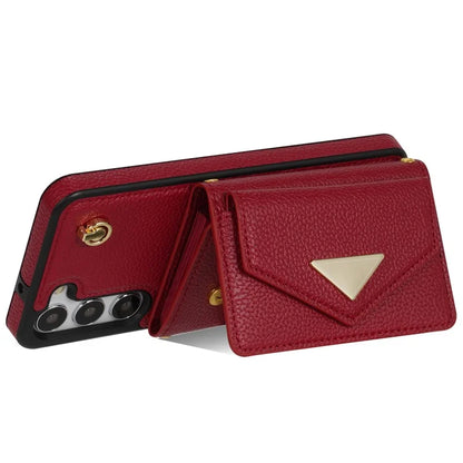 For Samsung Galaxy S23 Case PU Leather+TPU Shell with Card Bag + Shoulder Strap