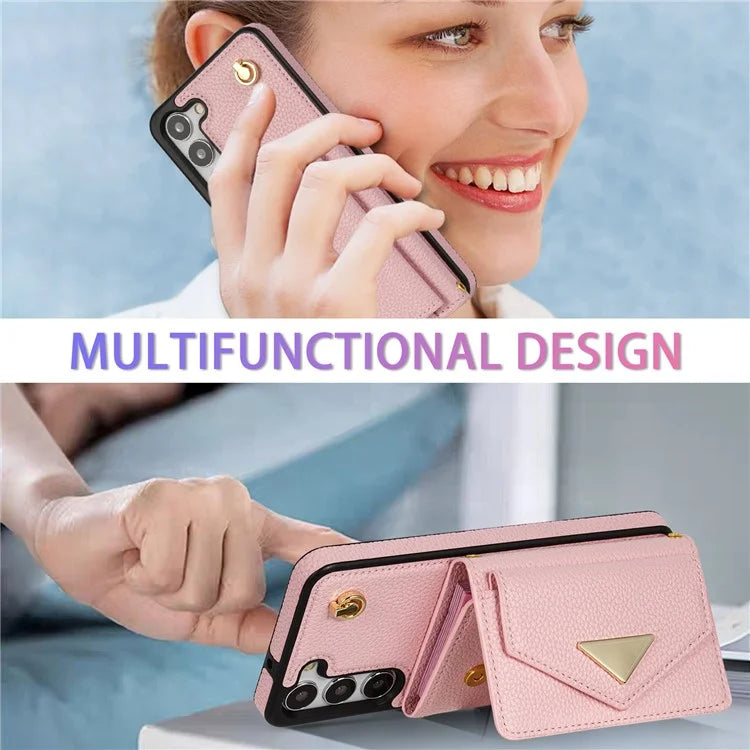 For Samsung Galaxy S23 Case PU Leather+TPU Shell with Card Bag + Shoulder Strap