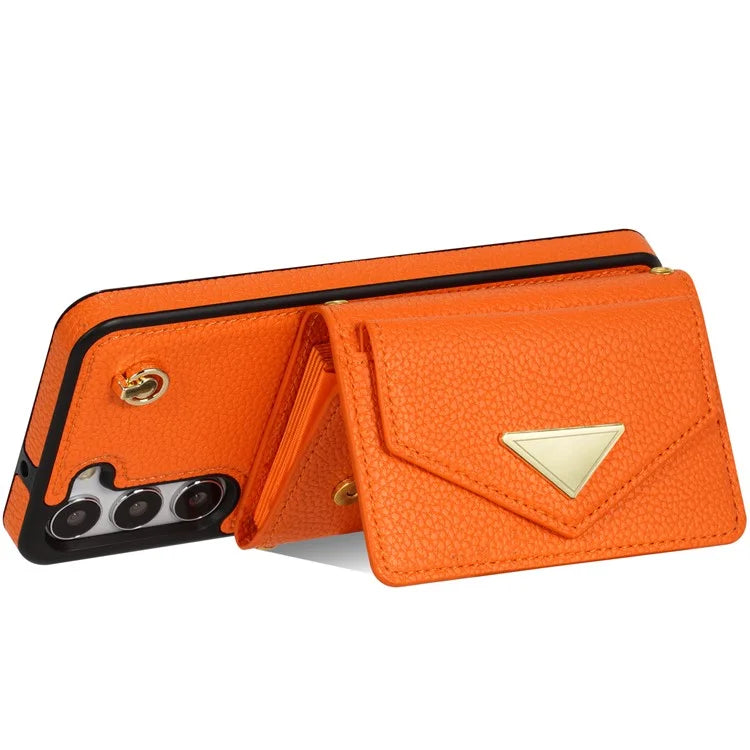 For Samsung Galaxy S23 Case PU Leather+TPU Shell with Card Bag + Shoulder Strap