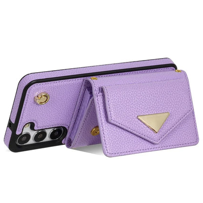 For Samsung Galaxy S23 Case PU Leather+TPU Shell with Card Bag + Shoulder Strap