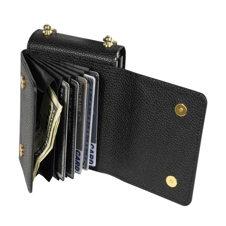 For Samsung Galaxy Z Flip5 5G Case Card Bag Design Leather+PC Cover with Shoulder Strap