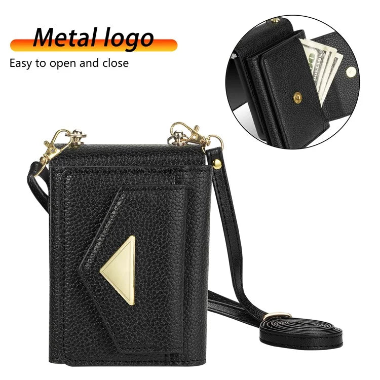 For Samsung Galaxy Z Flip5 5G Case Card Bag Design Leather+PC Cover with Shoulder Strap