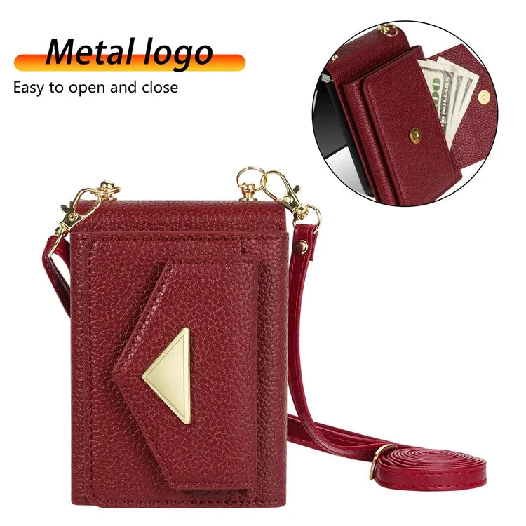 For Samsung Galaxy Z Flip5 5G Case Card Bag Design Leather+PC Cover with Shoulder Strap