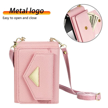 For Samsung Galaxy Z Flip5 5G Case Card Bag Design Leather+PC Cover with Shoulder Strap