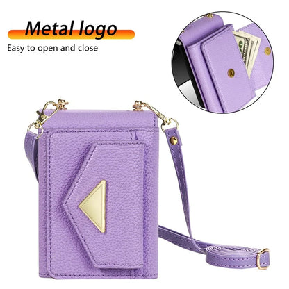 For Samsung Galaxy Z Flip5 5G Case Card Bag Design Leather+PC Cover with Shoulder Strap