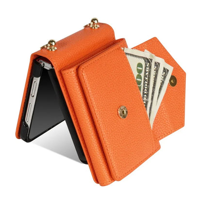 For Samsung Galaxy Z Flip5 5G Case Card Bag Design Leather+PC Cover with Shoulder Strap