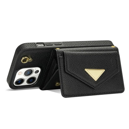 For iPhone 14 Pro Max Case Drop Proof PU Leather+TPU Shell with Card Bag + Shoulder Strap