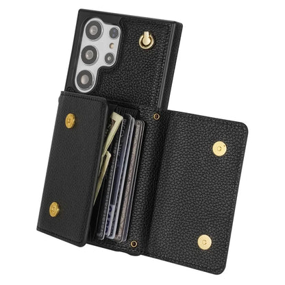 For Samsung Galaxy S23 Ultra Case Card Holder Shell Leather+TPU Cover with Shoulder Strap