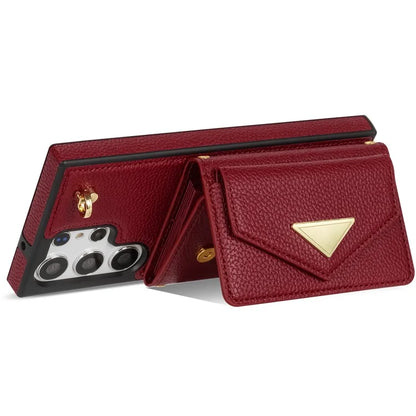 For Samsung Galaxy S23 Ultra Case Card Holder Shell Leather+TPU Cover with Shoulder Strap