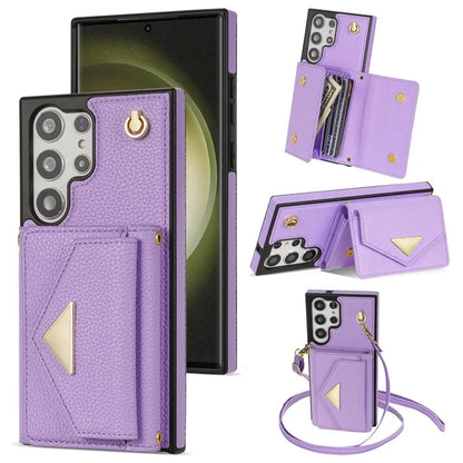 For Samsung Galaxy S23 Ultra Case Card Holder Shell Leather+TPU Cover with Shoulder Strap