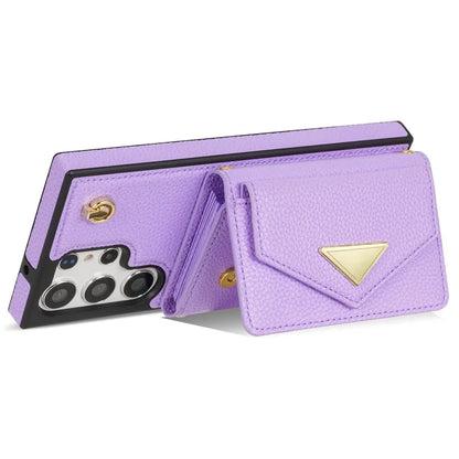 For Samsung Galaxy S23 Ultra Case Card Holder Shell Leather+TPU Cover with Shoulder Strap