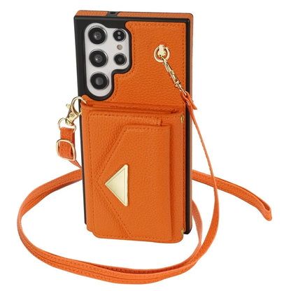 For Samsung Galaxy S23 Ultra Case Card Holder Shell Leather+TPU Cover with Shoulder Strap