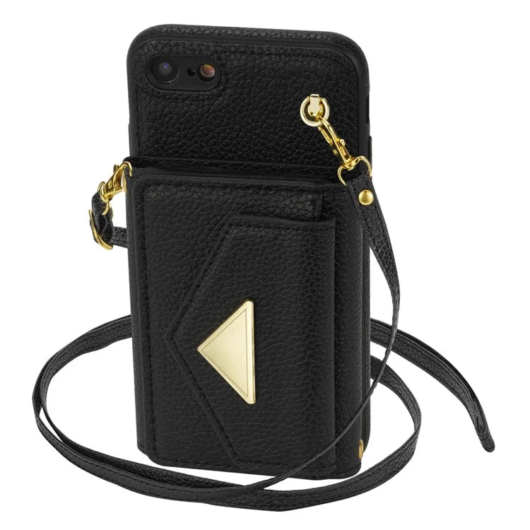 For iPhone 7 / 8 / SE (2020) / SE (2022) Case Leather+TPU Card Holder Shell with Shoulder Strap