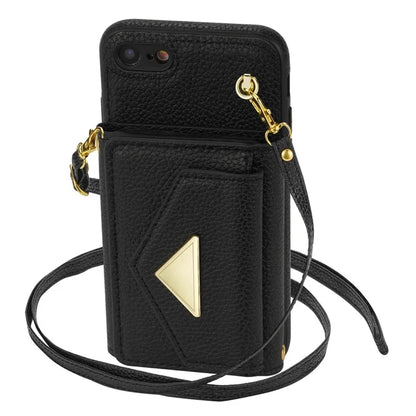 For iPhone 7 / 8 / SE (2020) / SE (2022) Case Leather+TPU Card Holder Shell with Shoulder Strap