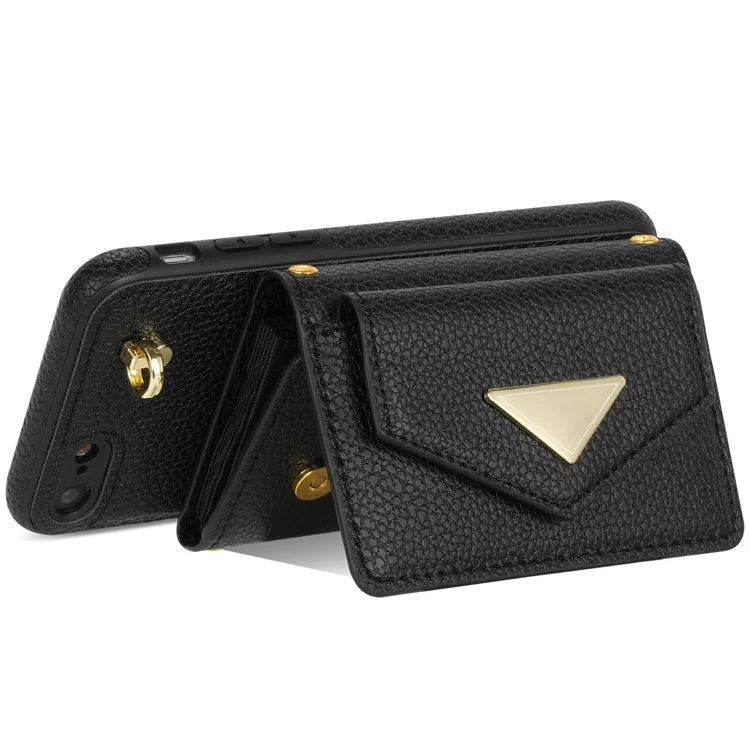 For iPhone 7 / 8 / SE (2020) / SE (2022) Case Leather+TPU Card Holder Shell with Shoulder Strap
