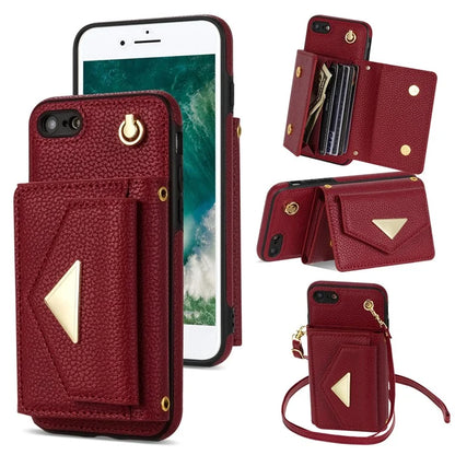 For iPhone 7 / 8 / SE (2020) / SE (2022) Case Leather+TPU Card Holder Shell with Shoulder Strap