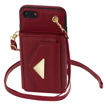 For iPhone 7 / 8 / SE (2020) / SE (2022) Case Leather+TPU Card Holder Shell with Shoulder Strap