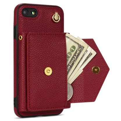 For iPhone 7 / 8 / SE (2020) / SE (2022) Case Leather+TPU Card Holder Shell with Shoulder Strap