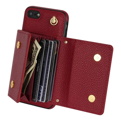 For iPhone 7 / 8 / SE (2020) / SE (2022) Case Leather+TPU Card Holder Shell with Shoulder Strap