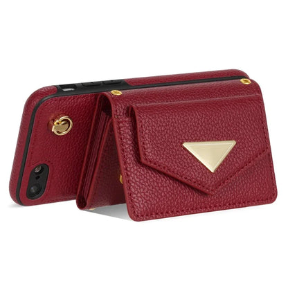 For iPhone 7 / 8 / SE (2020) / SE (2022) Case Leather+TPU Card Holder Shell with Shoulder Strap