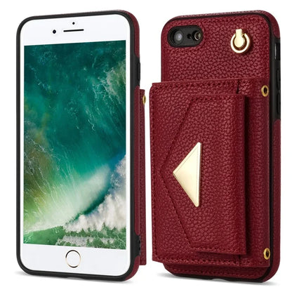 For iPhone 7 / 8 / SE (2020) / SE (2022) Case Leather+TPU Card Holder Shell with Shoulder Strap