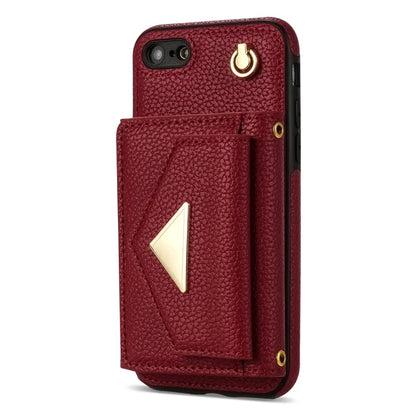 For iPhone 7 / 8 / SE (2020) / SE (2022) Case Leather+TPU Card Holder Shell with Shoulder Strap