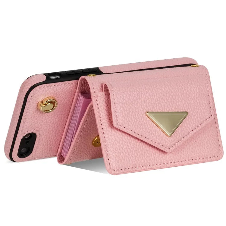 For iPhone 7 / 8 / SE (2020) / SE (2022) Case Leather+TPU Card Holder Shell with Shoulder Strap