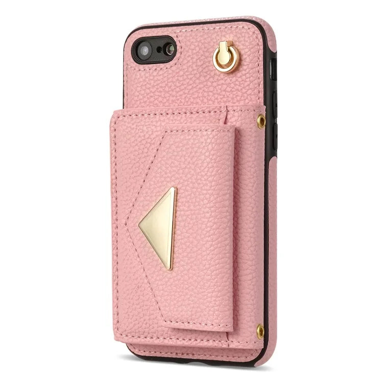 For iPhone 7 / 8 / SE (2020) / SE (2022) Case Leather+TPU Card Holder Shell with Shoulder Strap