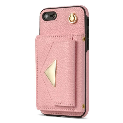 For iPhone 7 / 8 / SE (2020) / SE (2022) Case Leather+TPU Card Holder Shell with Shoulder Strap