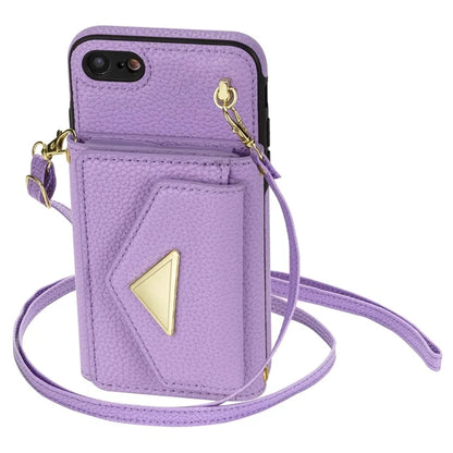For iPhone 7 / 8 / SE (2020) / SE (2022) Case Leather+TPU Card Holder Shell with Shoulder Strap
