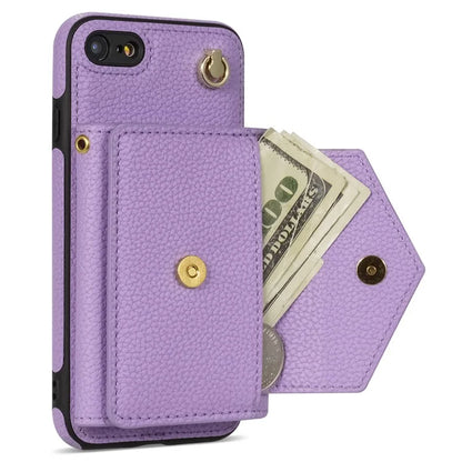 For iPhone 7 / 8 / SE (2020) / SE (2022) Case Leather+TPU Card Holder Shell with Shoulder Strap