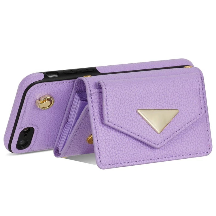 For iPhone 7 / 8 / SE (2020) / SE (2022) Case Leather+TPU Card Holder Shell with Shoulder Strap