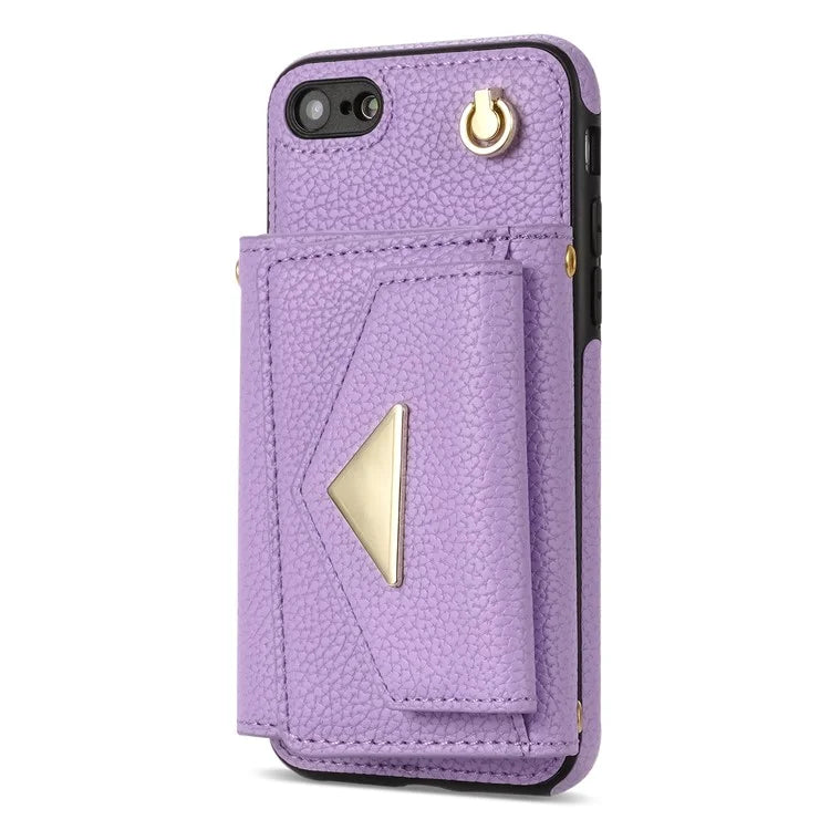 For iPhone 7 / 8 / SE (2020) / SE (2022) Case Leather+TPU Card Holder Shell with Shoulder Strap