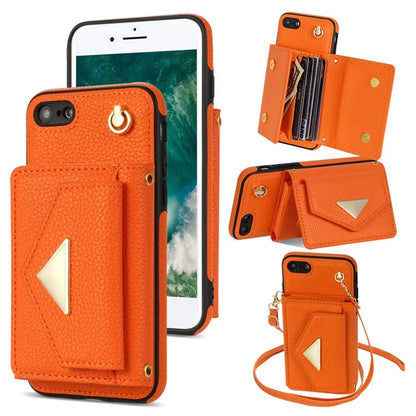 For iPhone 7 / 8 / SE (2020) / SE (2022) Case Leather+TPU Card Holder Shell with Shoulder Strap