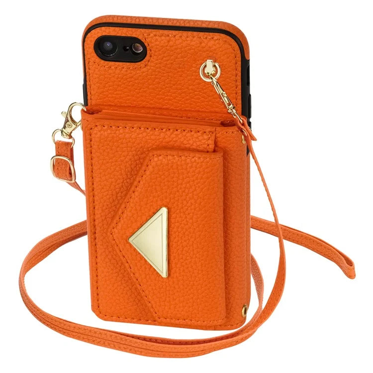 For iPhone 7 / 8 / SE (2020) / SE (2022) Case Leather+TPU Card Holder Shell with Shoulder Strap