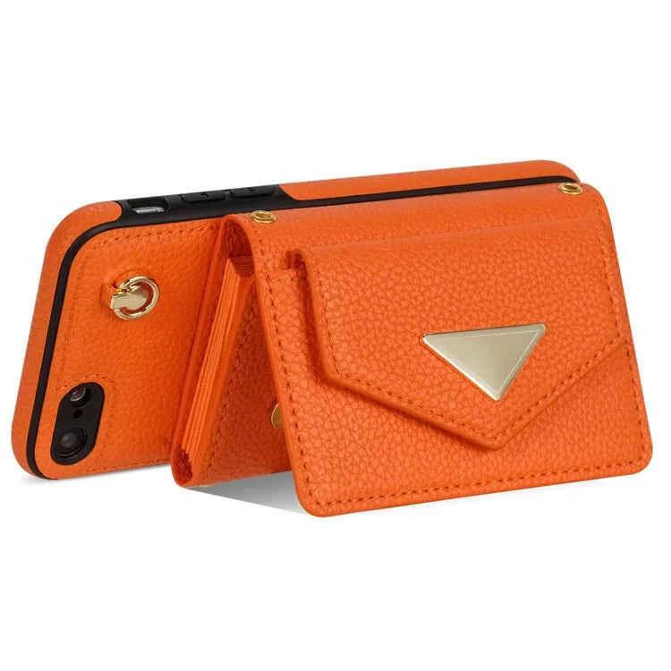 For iPhone 7 / 8 / SE (2020) / SE (2022) Case Leather+TPU Card Holder Shell with Shoulder Strap