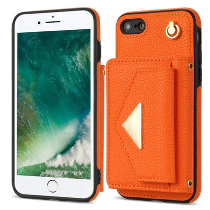 For iPhone 7 / 8 / SE (2020) / SE (2022) Case Leather+TPU Card Holder Shell with Shoulder Strap