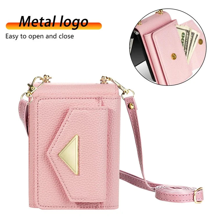 For Samsung Galaxy Z Flip4 5G Case Card Bag Leather+PC Drop-proof Cover with Shoulder Strap