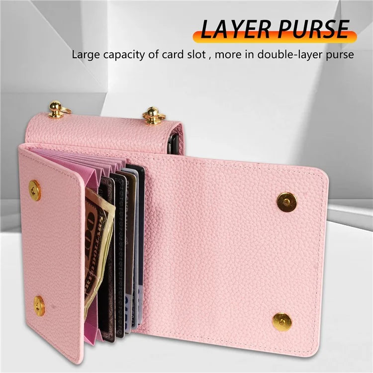 For Samsung Galaxy Z Flip4 5G Case Card Bag Leather+PC Drop-proof Cover with Shoulder Strap