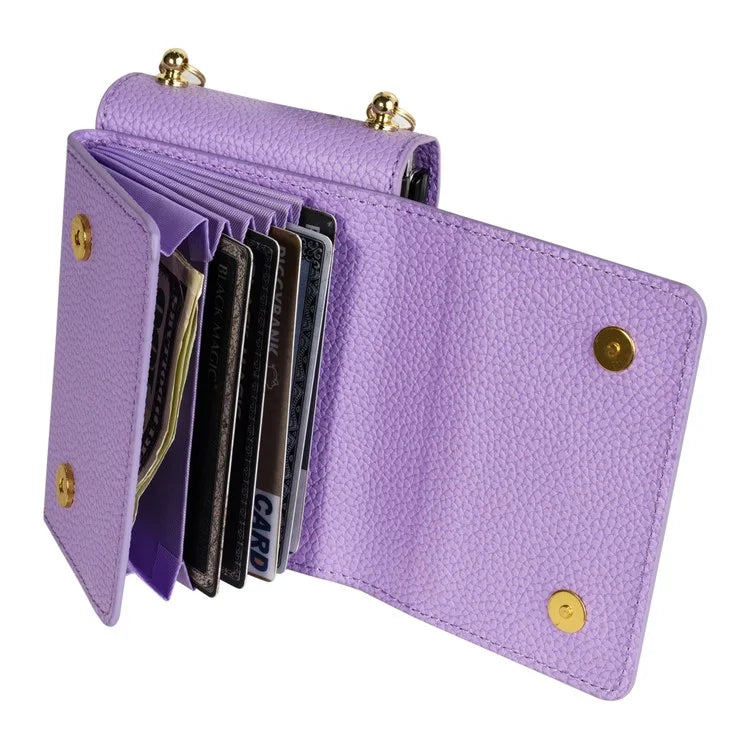 For Samsung Galaxy Z Flip4 5G Case Card Bag Leather+PC Drop-proof Cover with Shoulder Strap