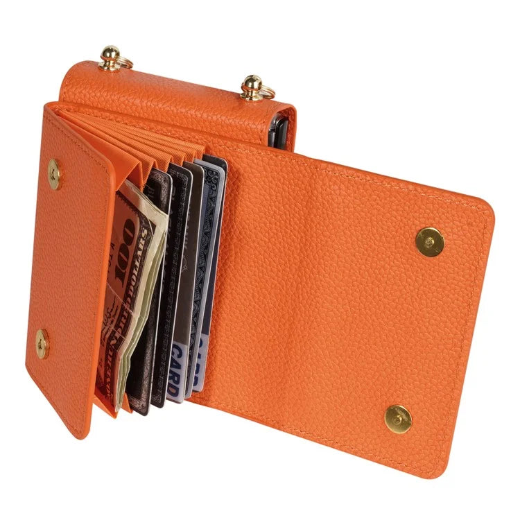 For Samsung Galaxy Z Flip4 5G Case Card Bag Leather+PC Drop-proof Cover with Shoulder Strap