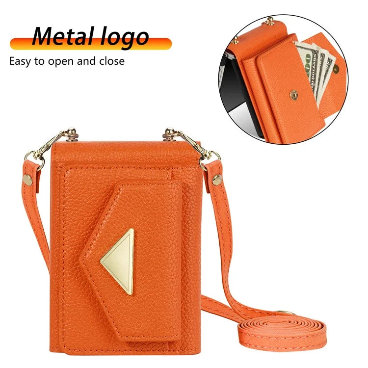 For Samsung Galaxy Z Flip4 5G Case Card Bag Leather+PC Drop-proof Cover with Shoulder Strap