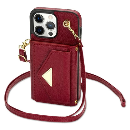 For iPhone 14 Pro Case PU Leather+TPU Kickstand Shell with Shoulder Strap