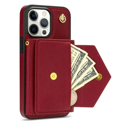 For iPhone 14 Pro Case PU Leather+TPU Kickstand Shell with Shoulder Strap